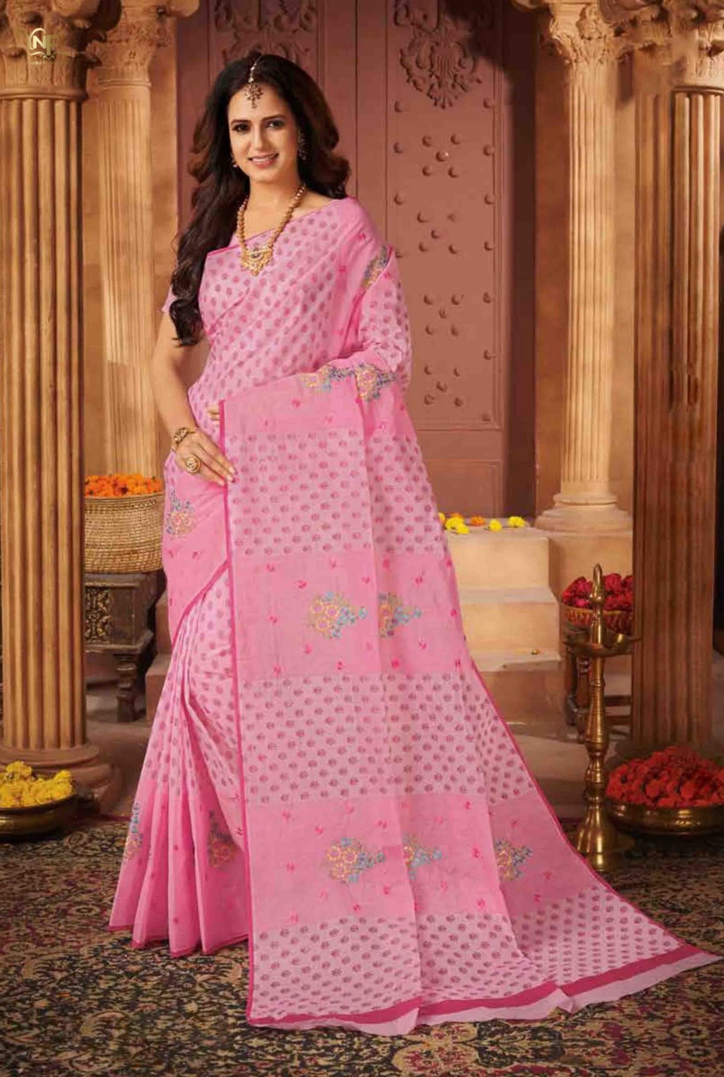 Pink Pure Cotton Printed Women saree - Stilento