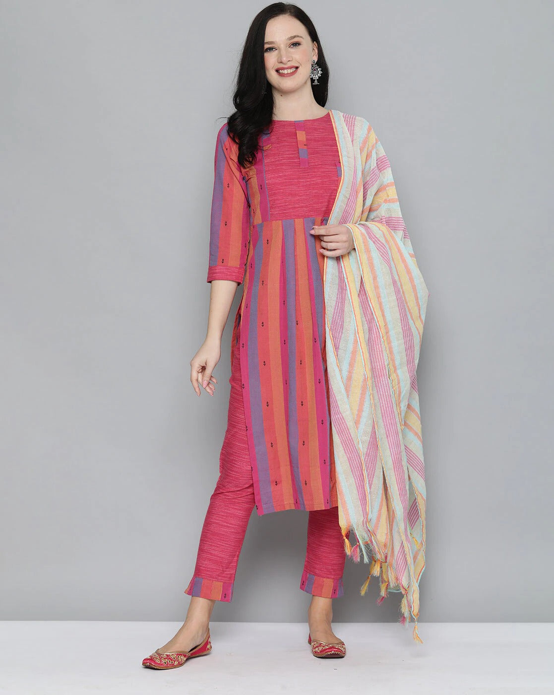 Pink Pure Handloom Cotton Unstitched Dress Material - Stilento