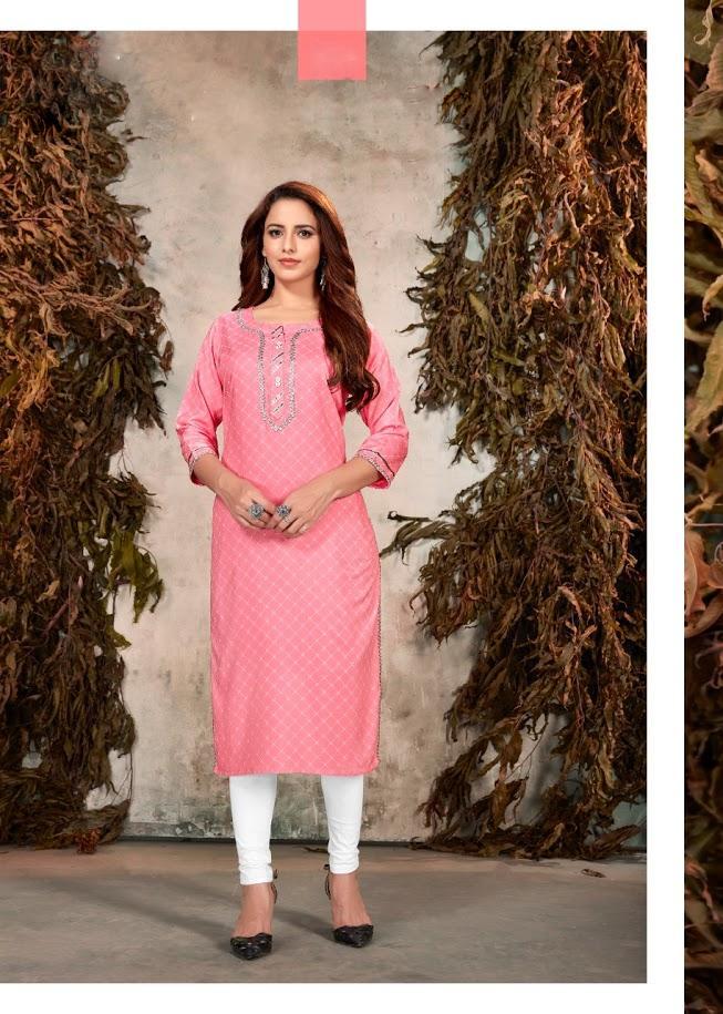 Pink Rayon Kurta for Women With Gota Patti Work