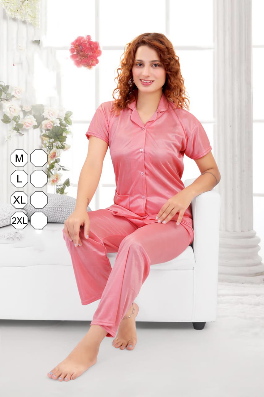 Pink satin night suits Combo Set for Ladies - Stilento