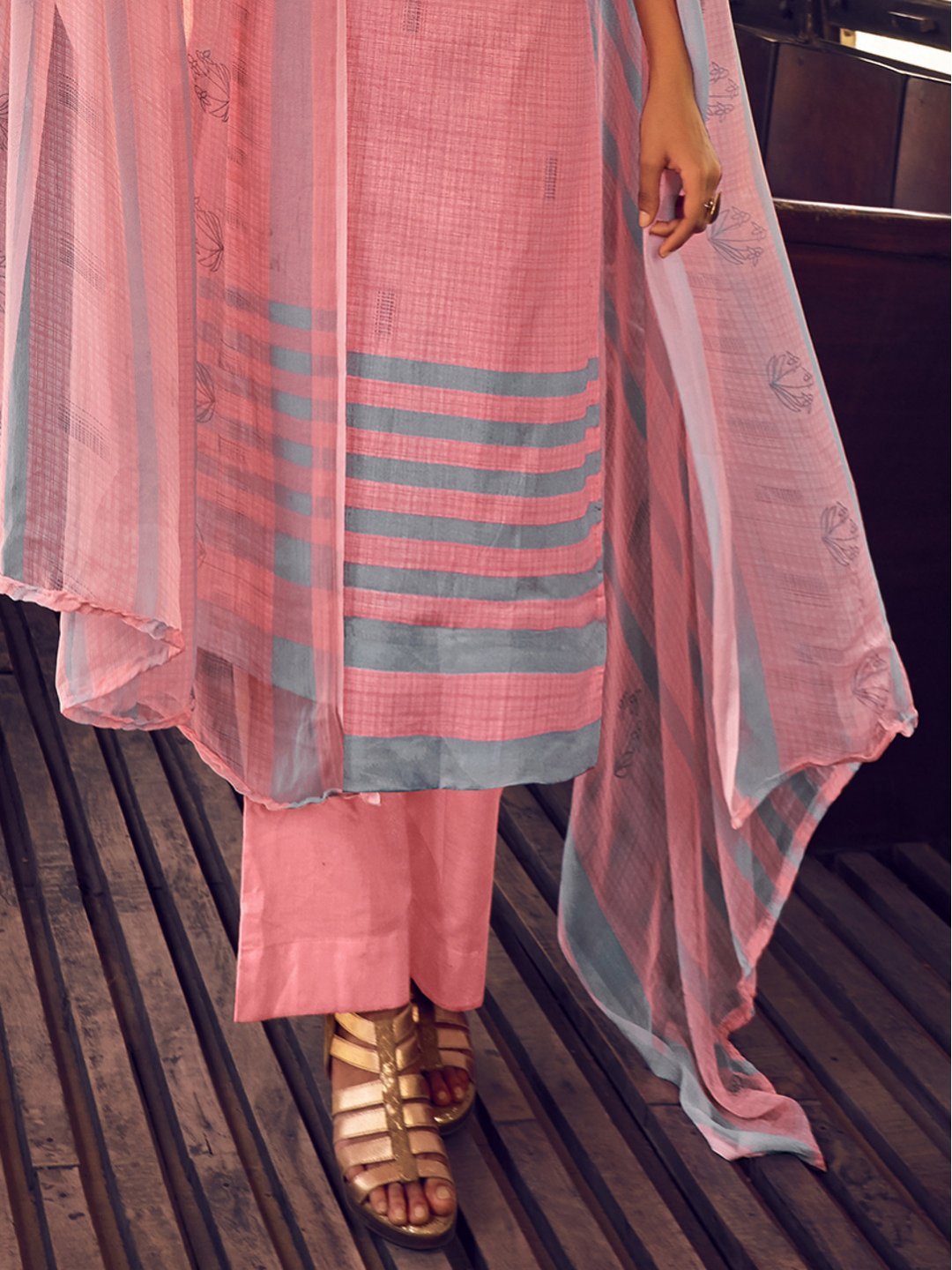 Pink Unstitched Cotton Suit Dress Material With Dupatta - Stilento