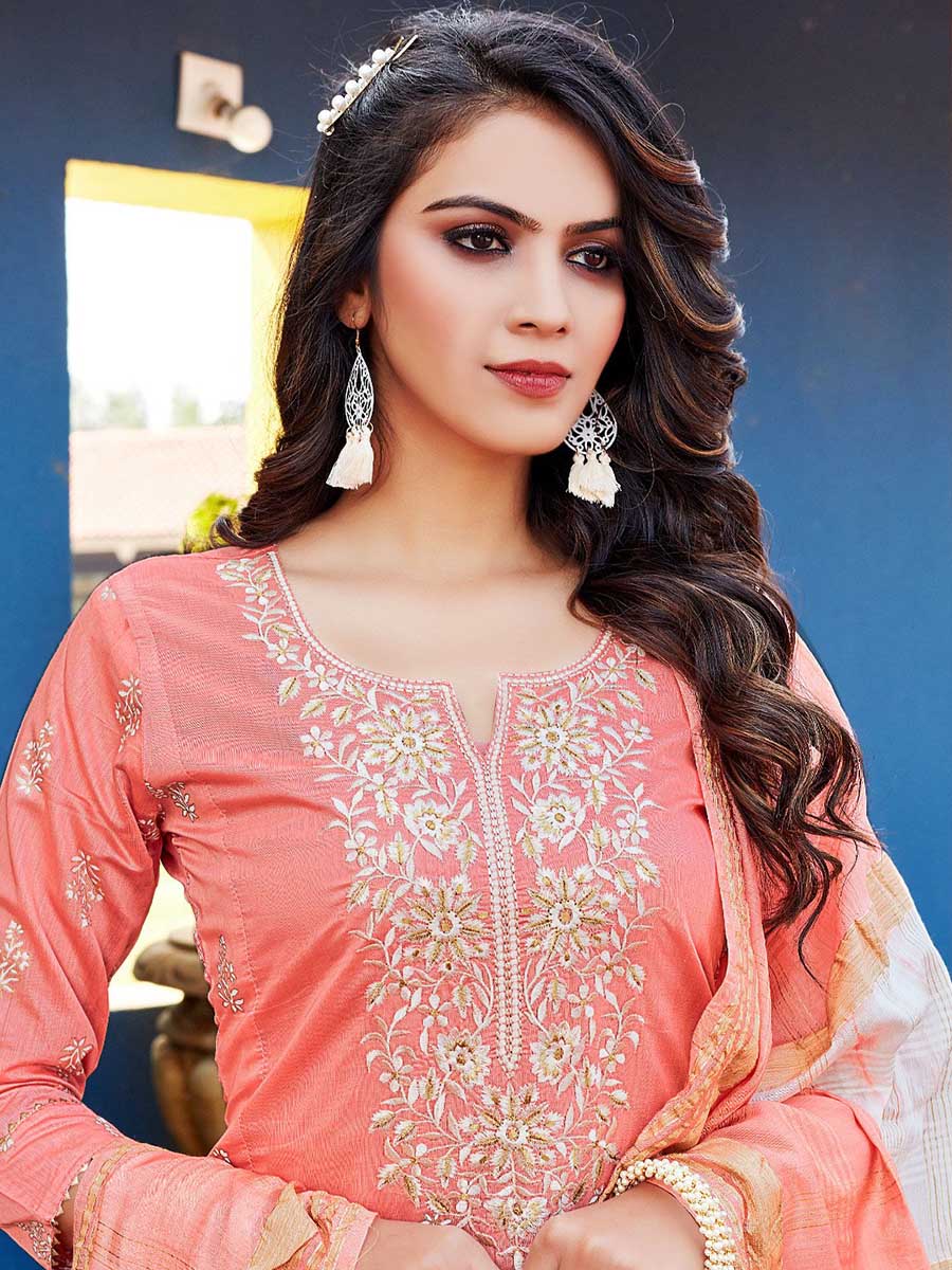 Pink Viscose Printed Stitched Suit with Dupatta