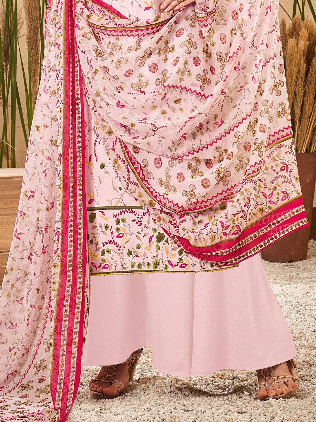 Pink Viscose Silk Unstitched Suit with Chiffon Dupatta - Stilento