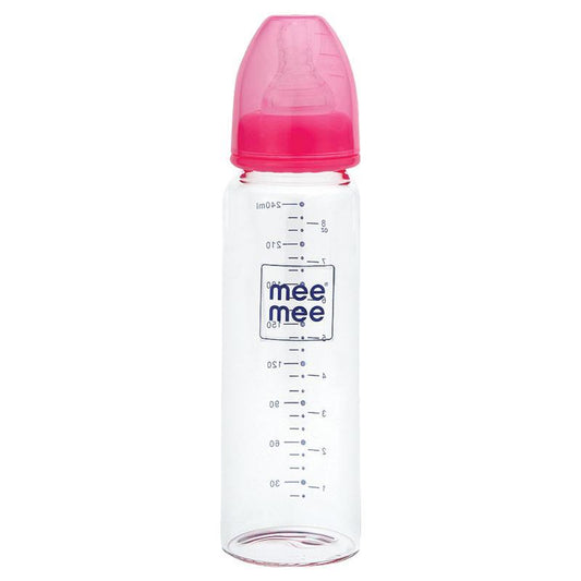 Premium Glass Feeding Bottle for New Born Baby 240 ML Pink - Stilento