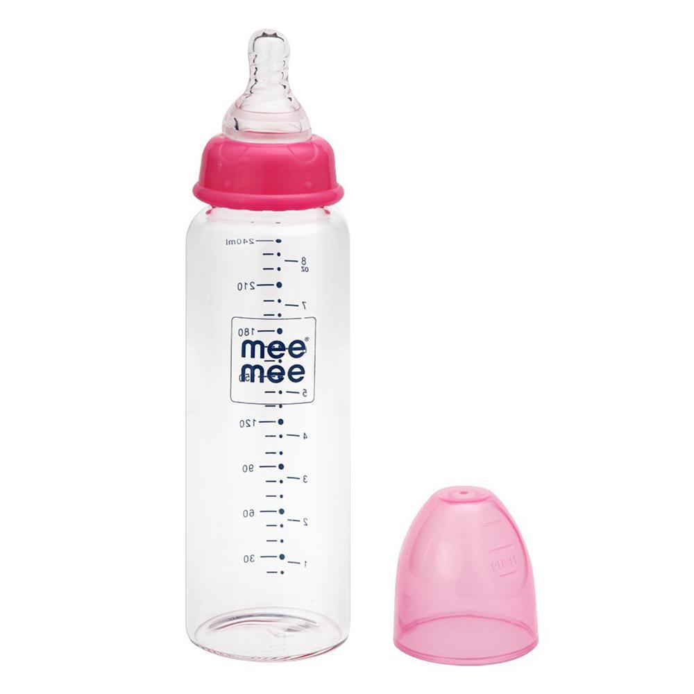 Premium Glass Feeding Bottle for New Born Baby 240 ML Pink - Stilento