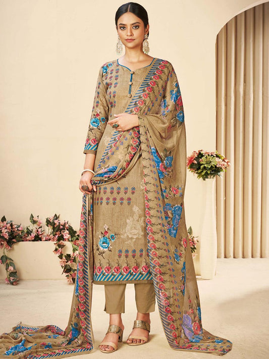 Printed Cotton Unstitched Suit With Chiffon Dupatta