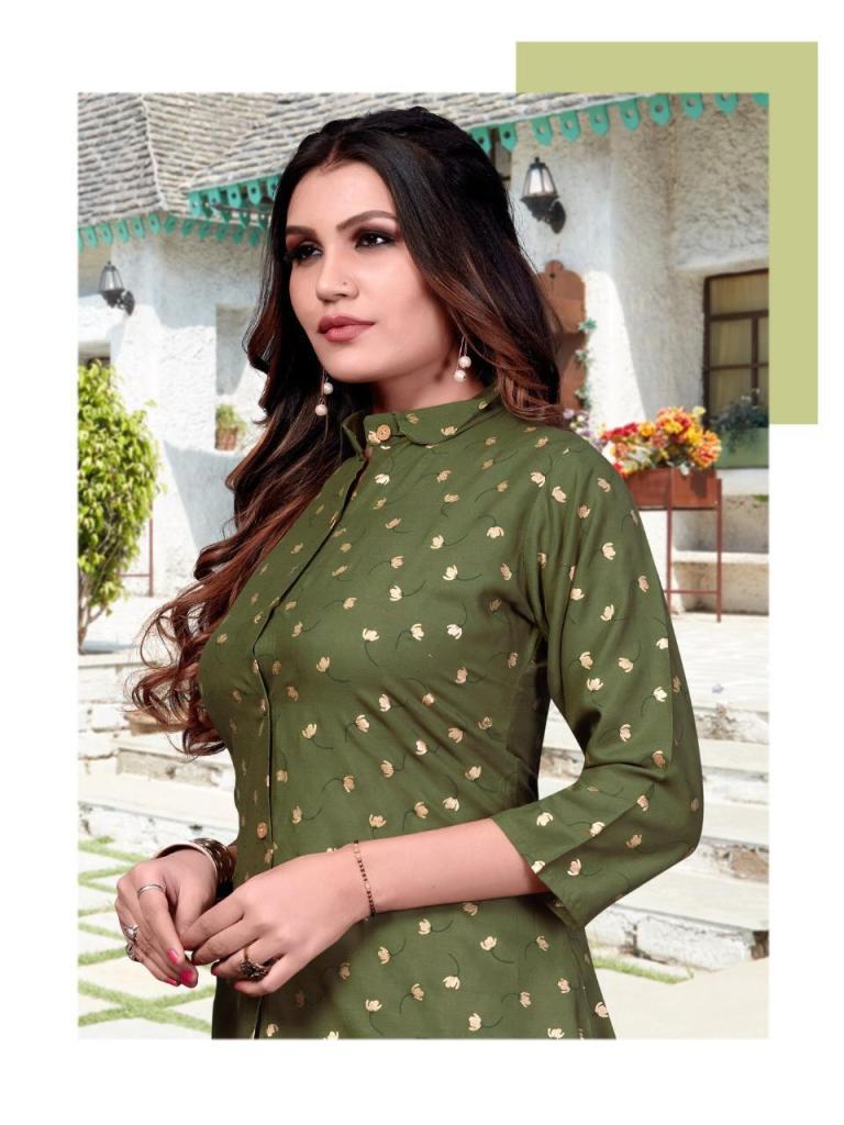 Printed Designer Rayon Green Kurti with Palazzo Set