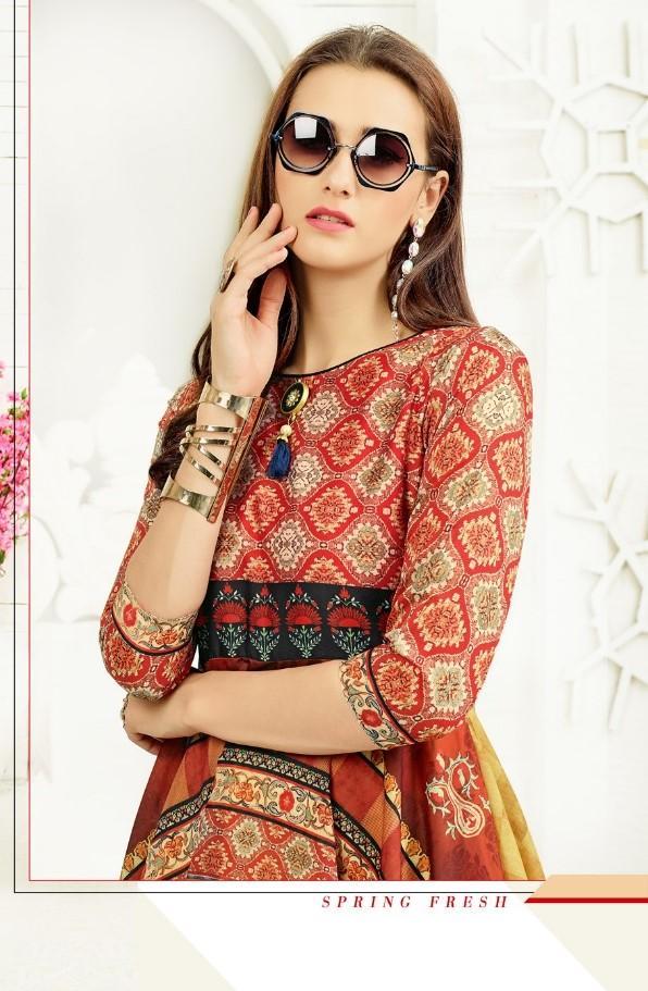 Printed Flared Silk Anarkali Kurta for Women