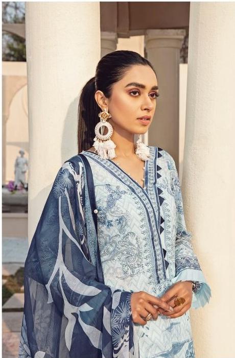 Printed Karachi Blue Dress Material Salwar Suit for Ladies - Stilento