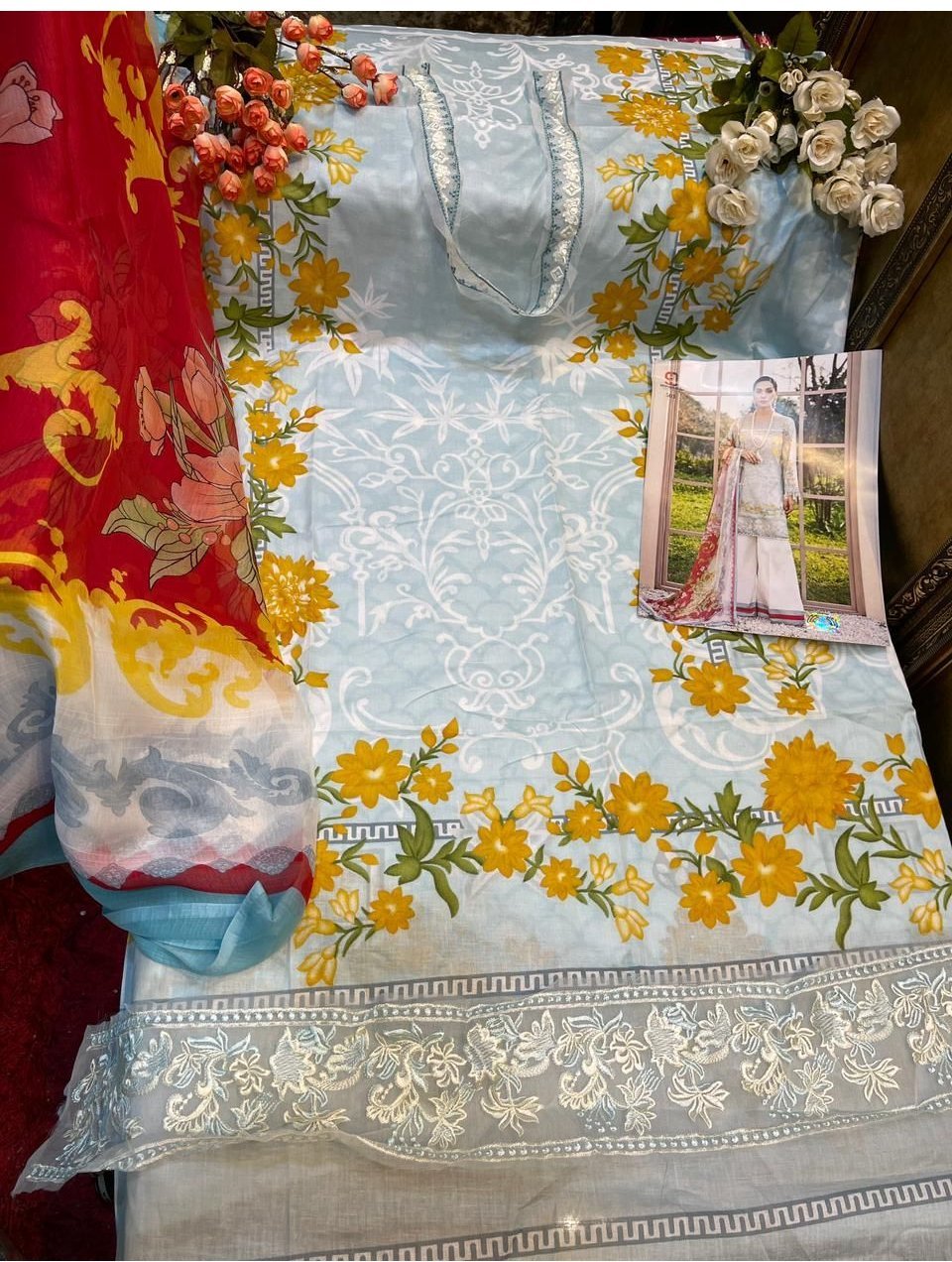 Printed Karachi Dress Materials with Dupatta For Women - Stilento