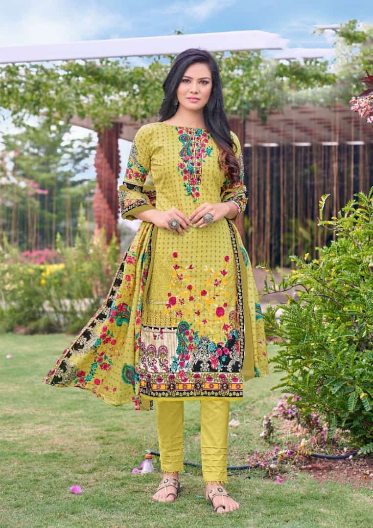 Printed Lawn Cotton Green Pakistani Dress Material for Ladies - Stilento