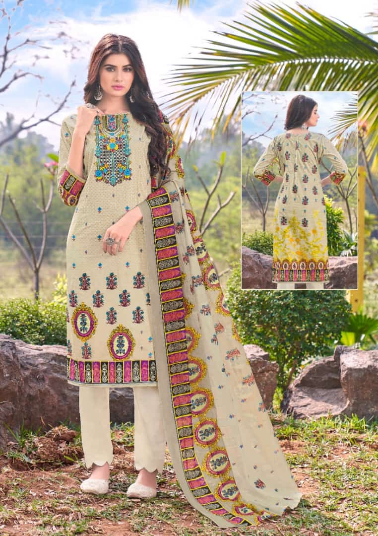 Printed Lawn Cotton Pakistani Dress Material for Women - Stilento
