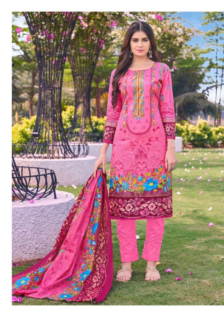 Printed Lawn Cotton Pink Pakistani Dress Material for Women - Stilento