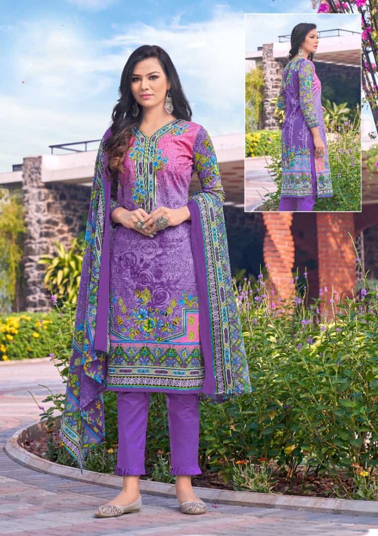 Printed Lawn Cotton Purple Pakistani Dress Material for Ladies - Stilento