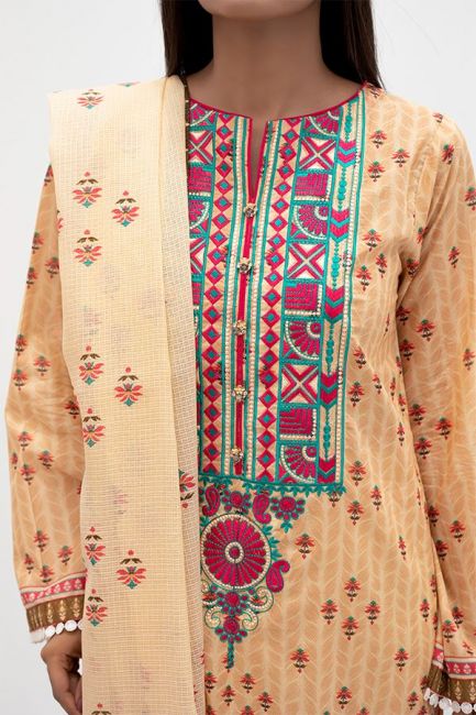 Printed Lawn Pakistani Suit Set With Embroidered Shirt - Stilento
