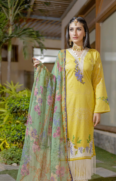 Printed Lawn with Embroidered Neckline Unstiched Pakistani Suit