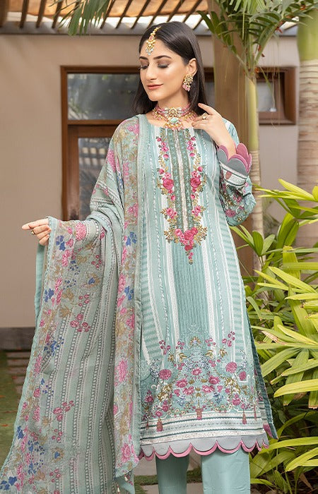 Printed Lawn with Embroidered Neckline Unstiched Pakistani Suit