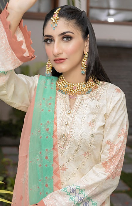 Printed Lawn with Embroidered Neckline Unstiched Pakistani Suit - Stilento