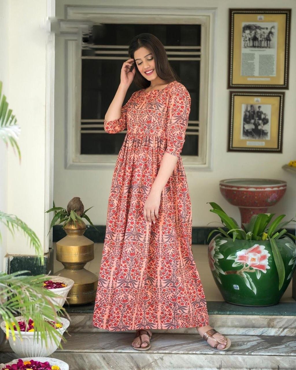 Women Designer Long Kurti With Dupatta Partywear Gown Diwali Special Long  Gown | eBay