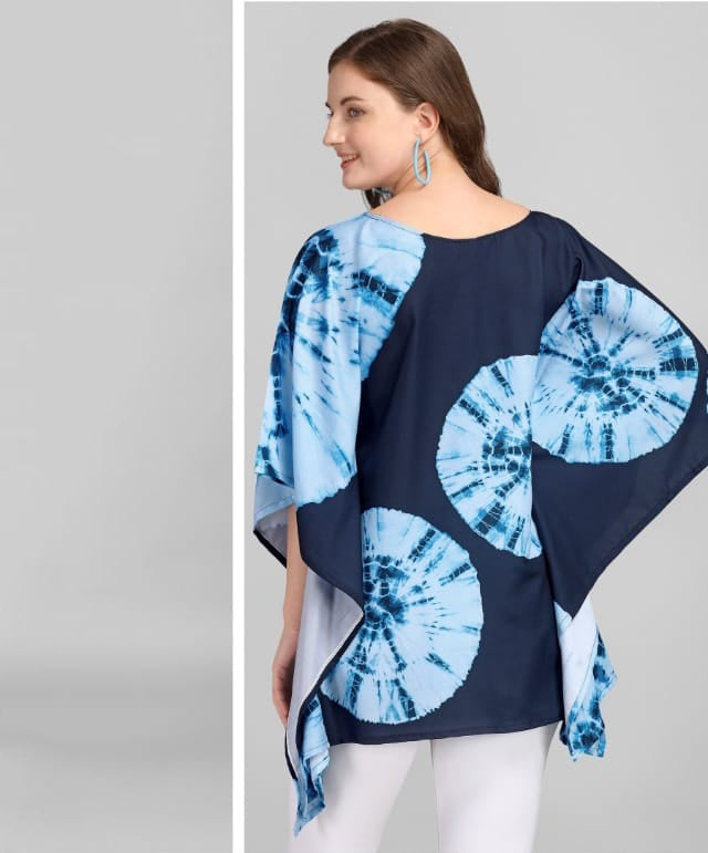 Printed Rayon Dark Blue Kaftan Tunic tops for Ladies - Stilento
