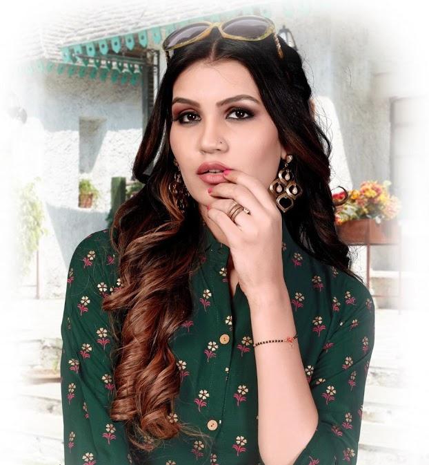 Printed Rayon Green Kurtis with Palazzo Set