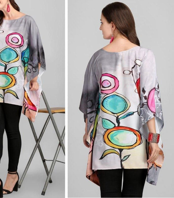 Printed Rayon Grey Kaftan Tunic tops for Ladies