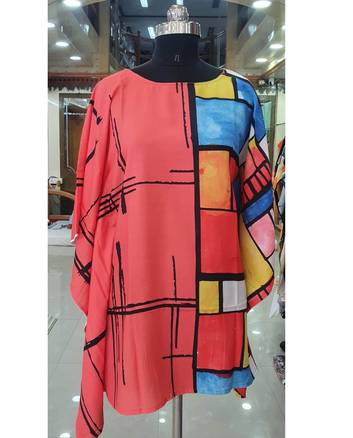 Printed Rayon Orange Kaftan Tunic tops for Ladies - Stilento