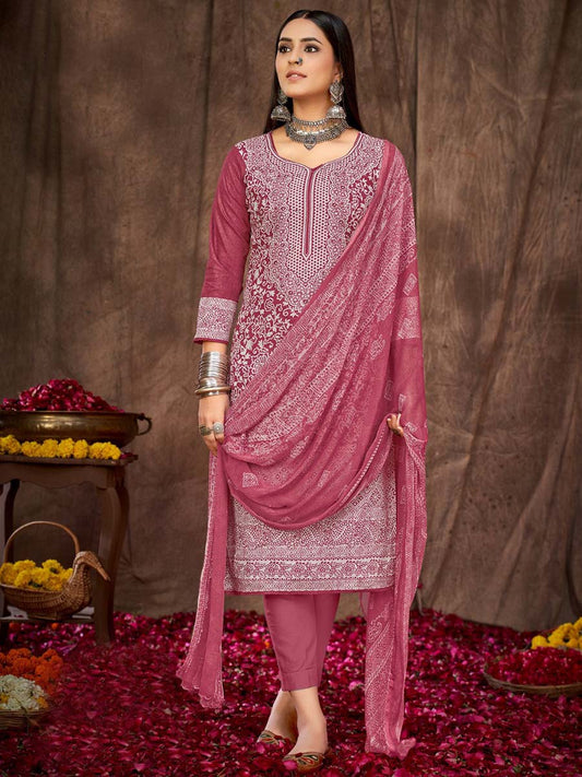 Printed Red Cotton Unstitched Suit Material