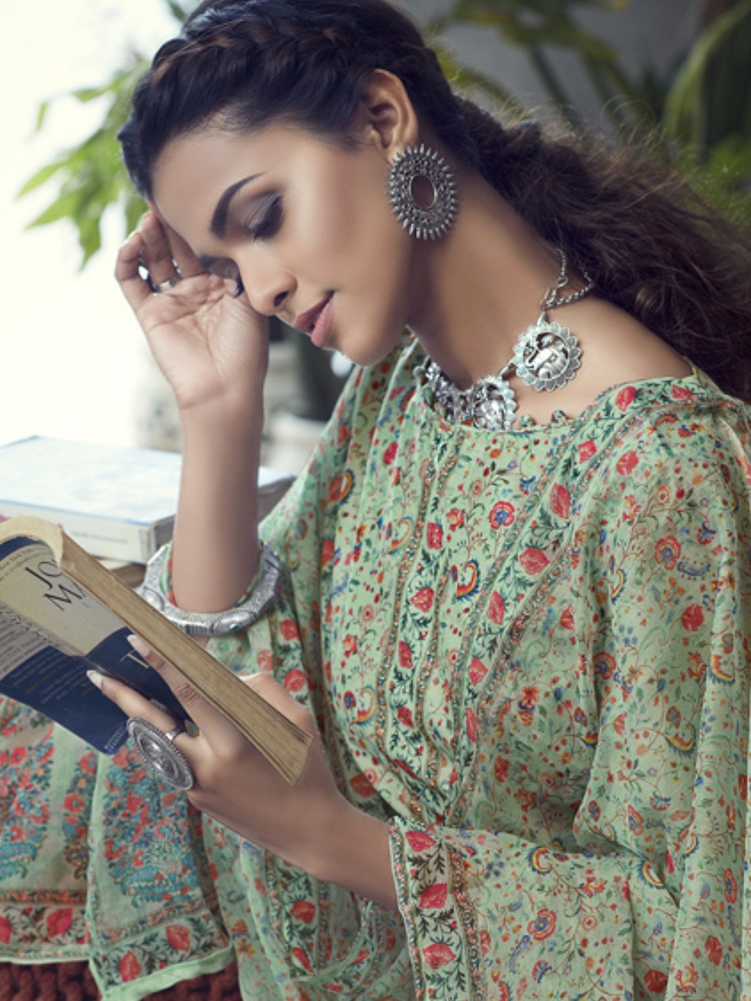 Printed Un-Stitched Light Green Palazzo Suit with Dupatta - Stilento