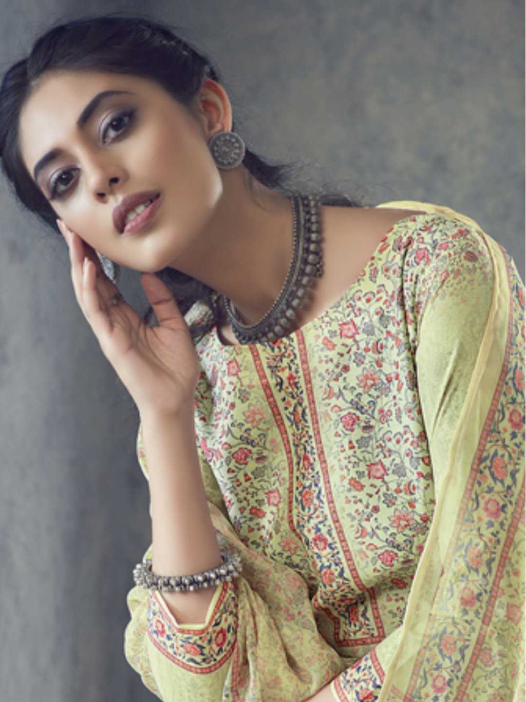 Printed Un-Stitched Light Yellow Palazzo Suit with Dupatta - Stilento