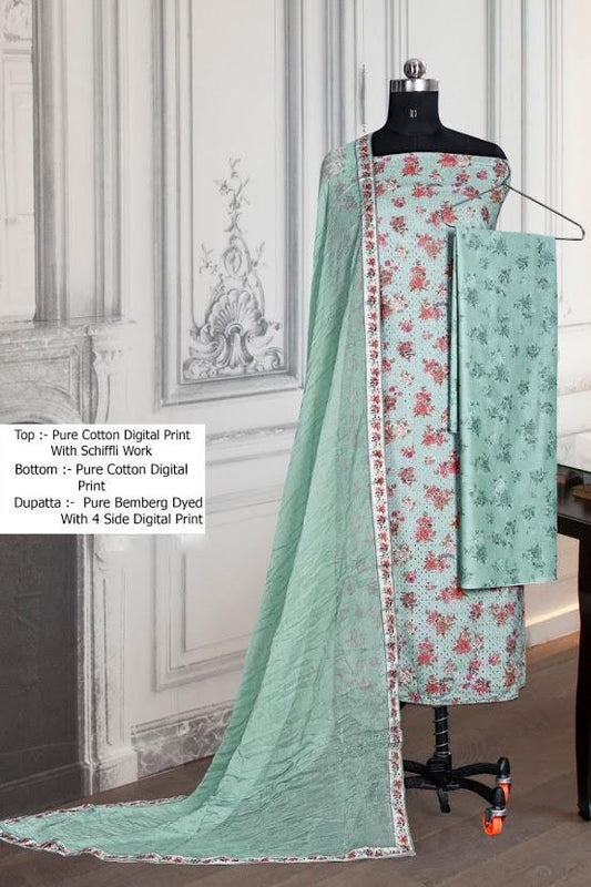Printed Women Unstitched Cotton Suit with Dupatta