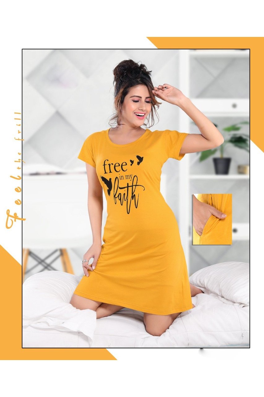 Printed Women Yellow Hosiery Short Nighty - Stilento