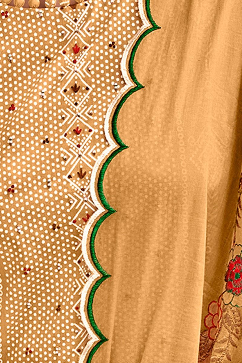 Pure Cotton Beige Unstitched Printed Salwar Suit Material - Stilento