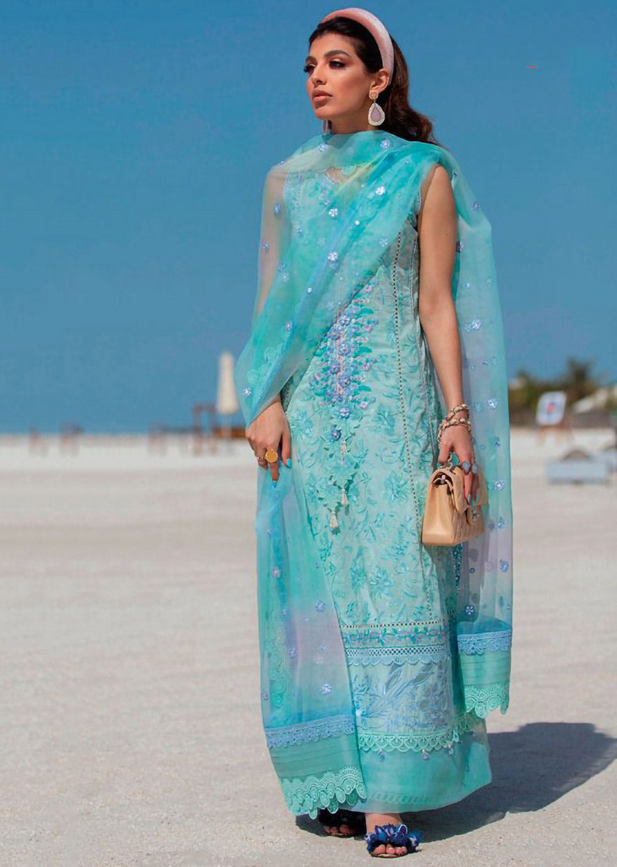 Pure Cotton Blue Unstitched Pakistani Suit For Ladies - Stilento