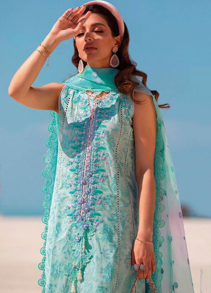 Pure Cotton Blue Unstitched Pakistani Suit For Ladies - Stilento