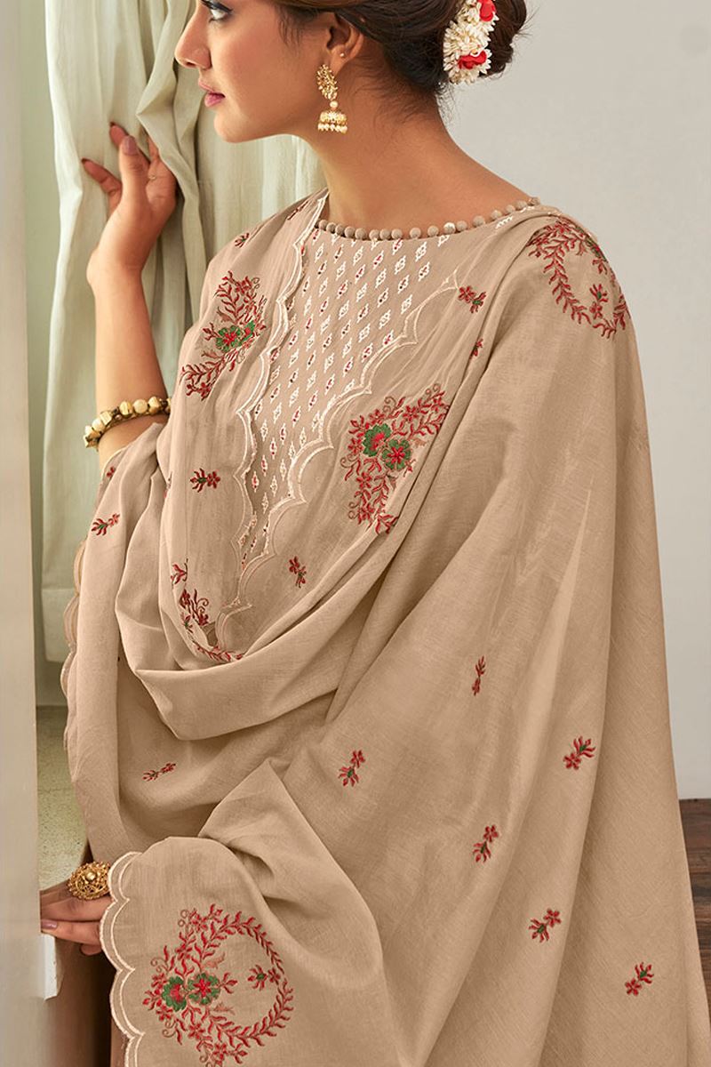Pure Cotton Brown Unstitched Printed Salwar Suit Material - Stilento