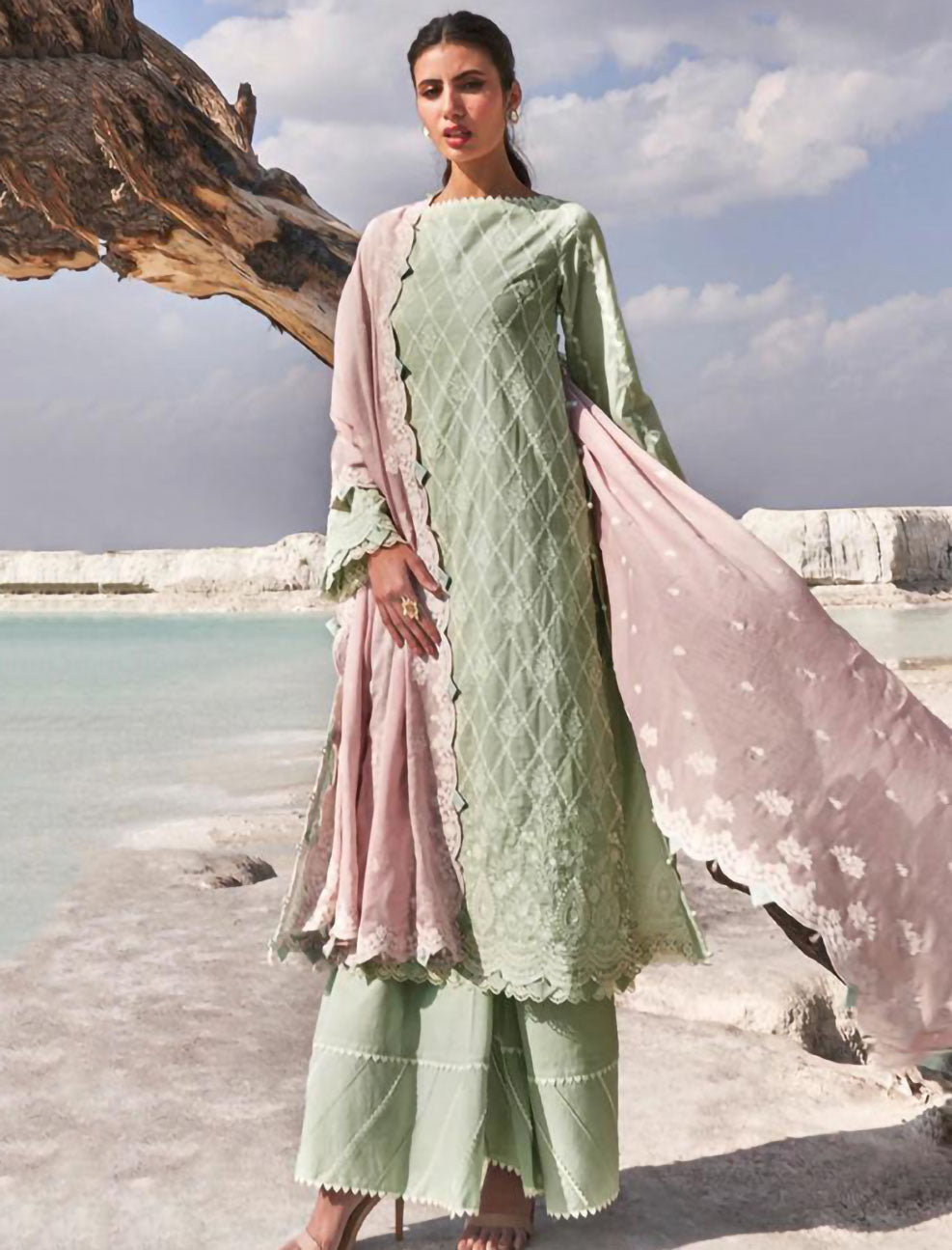 Pure Cotton Embroidery Green Pakistani Salwar Suits Set - Stilento