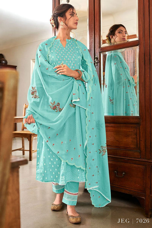 Pure Cotton Green Unstitched Printed Salwar Suit Material