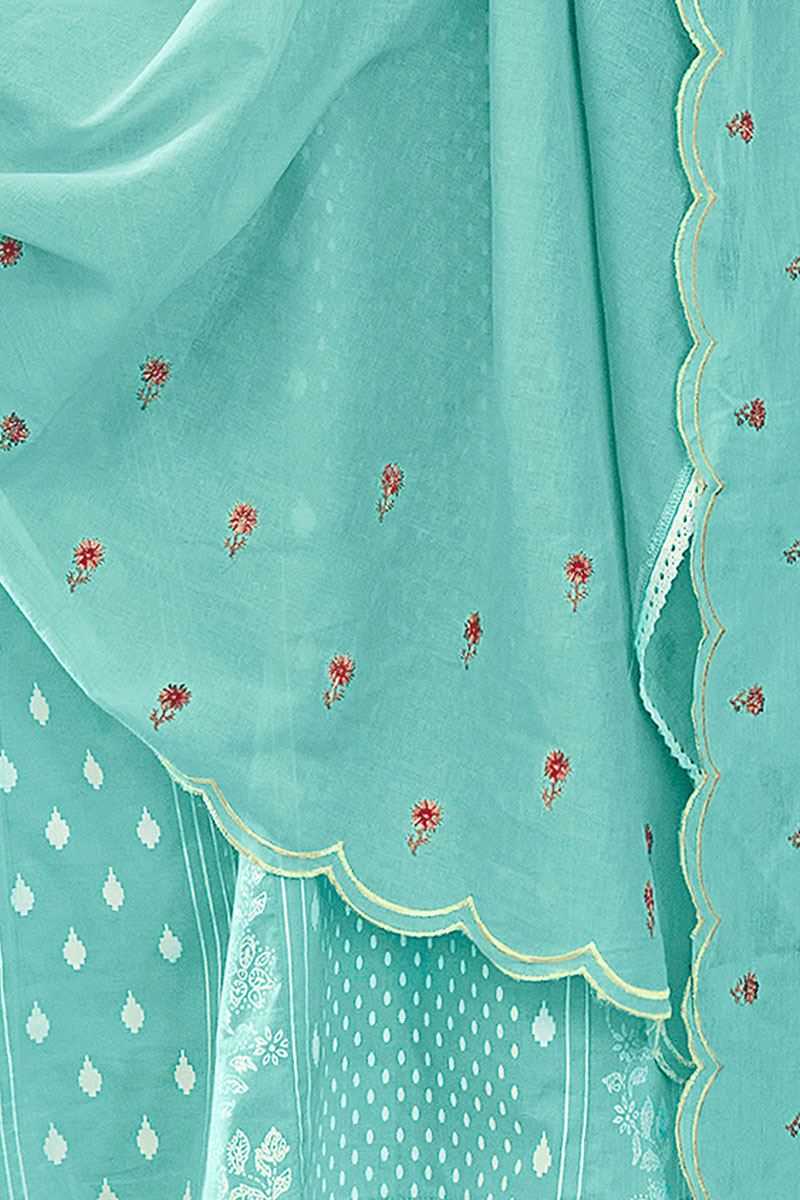 Pure Cotton Green Unstitched Printed Salwar Suit Material - Stilento