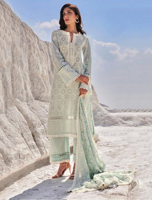 Pure Cotton Grey Pakistani Salwar Suits with Embroidery