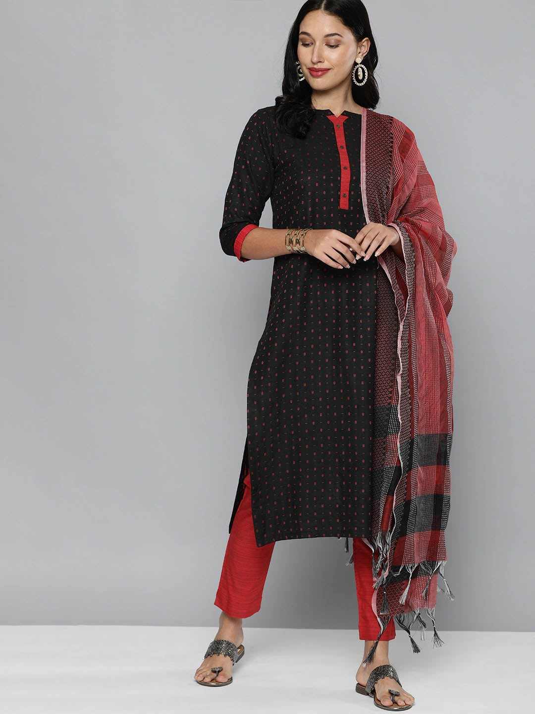 Pure Cotton Handloom Unstitched Black Ethnic Dress Material - Stilento