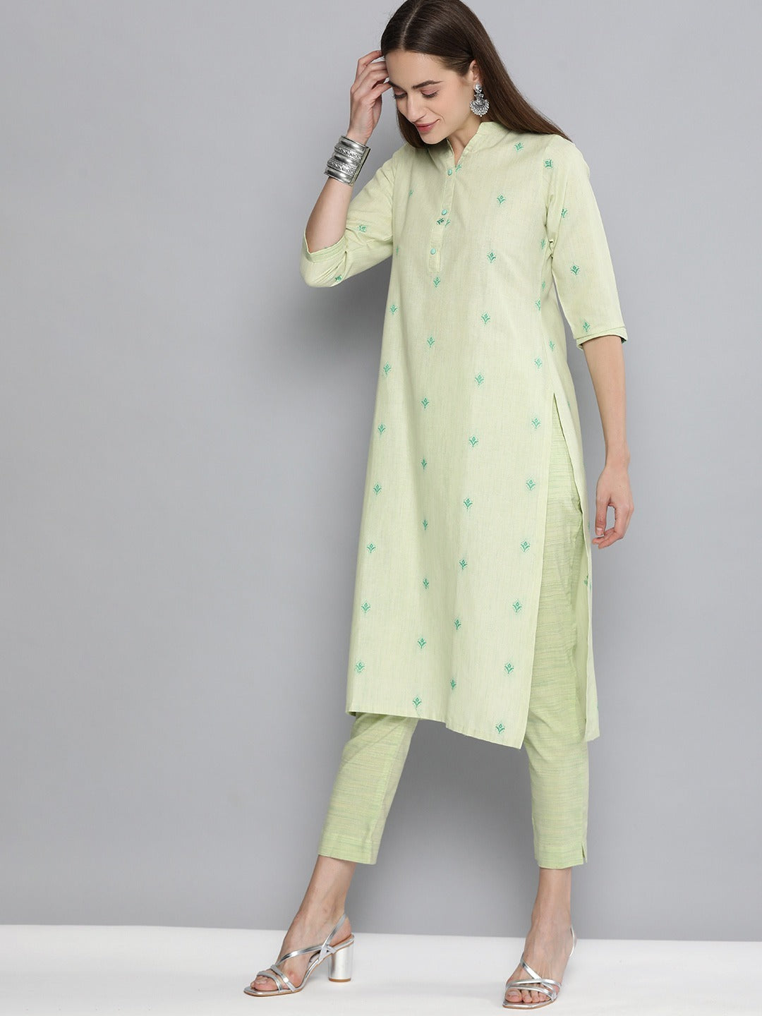 Pure Cotton Handloom Unstitched Green Ethnic Dress Material - Stilento