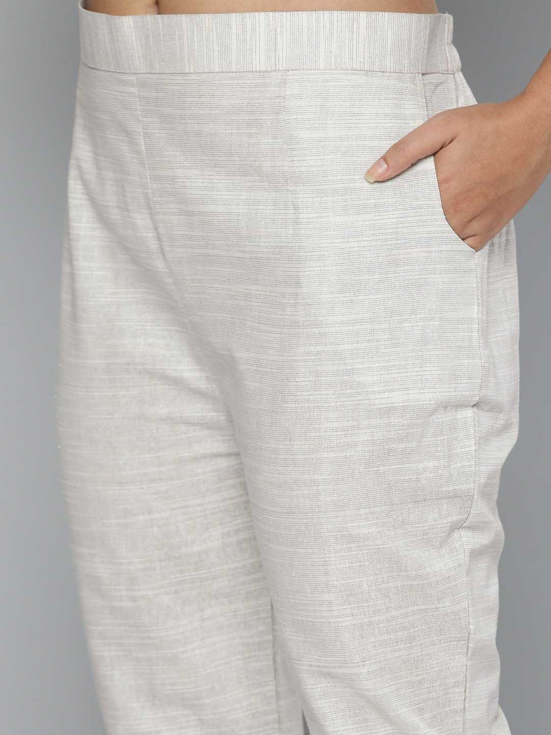 Pure Cotton Handloom Unstitched Grey Ethnic Salwar Suit Material - Stilento