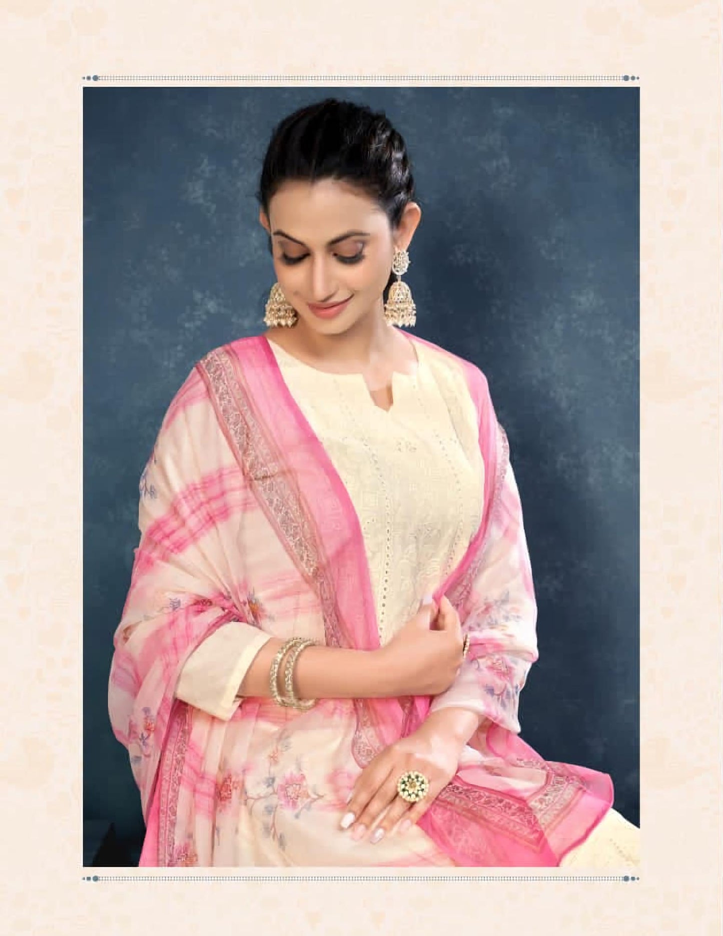 Pure Cotton Off-White Lucknowi Unstitched Suit Material - Stilento