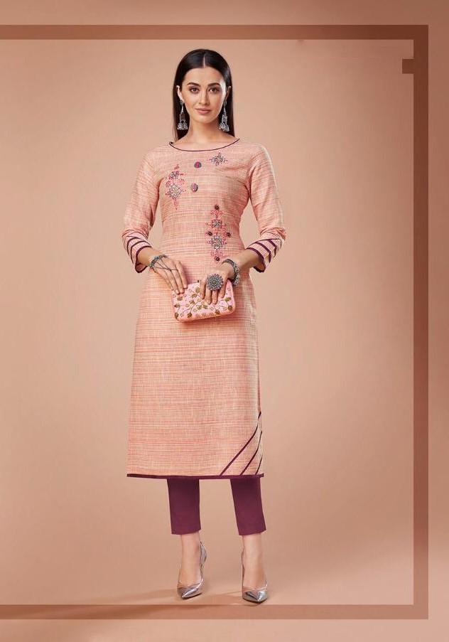 Pure Cotton Pink Embroidery Long Kurti