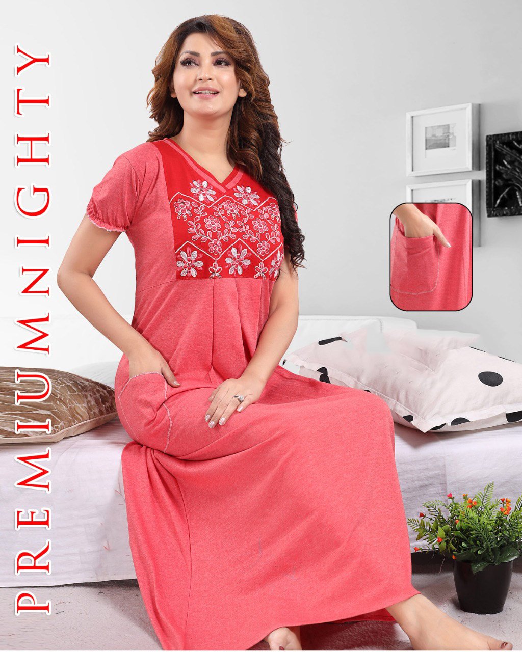 Pure cotton Pink hosiery nighty Gown for Women - Stilento