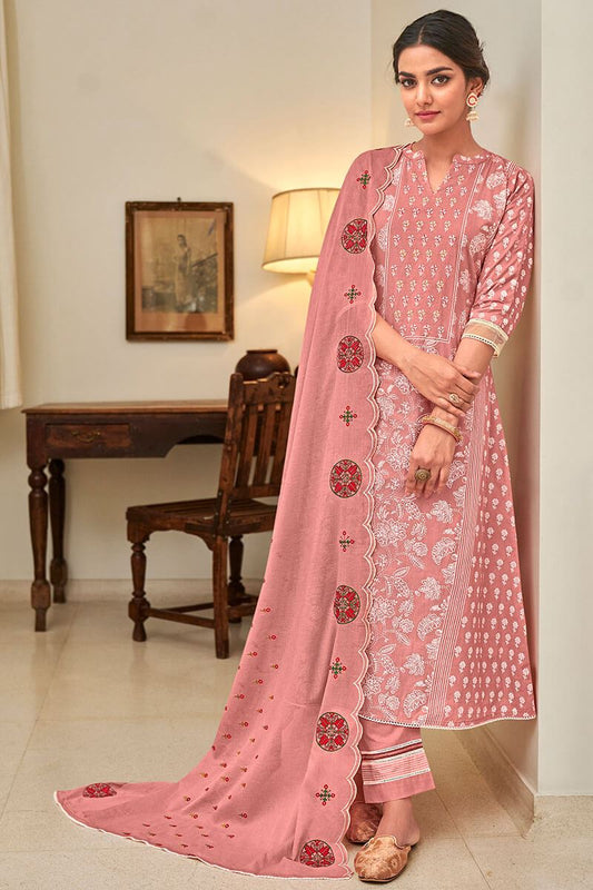 Pure Cotton Pink Unstitched Printed Salwar Suit Material