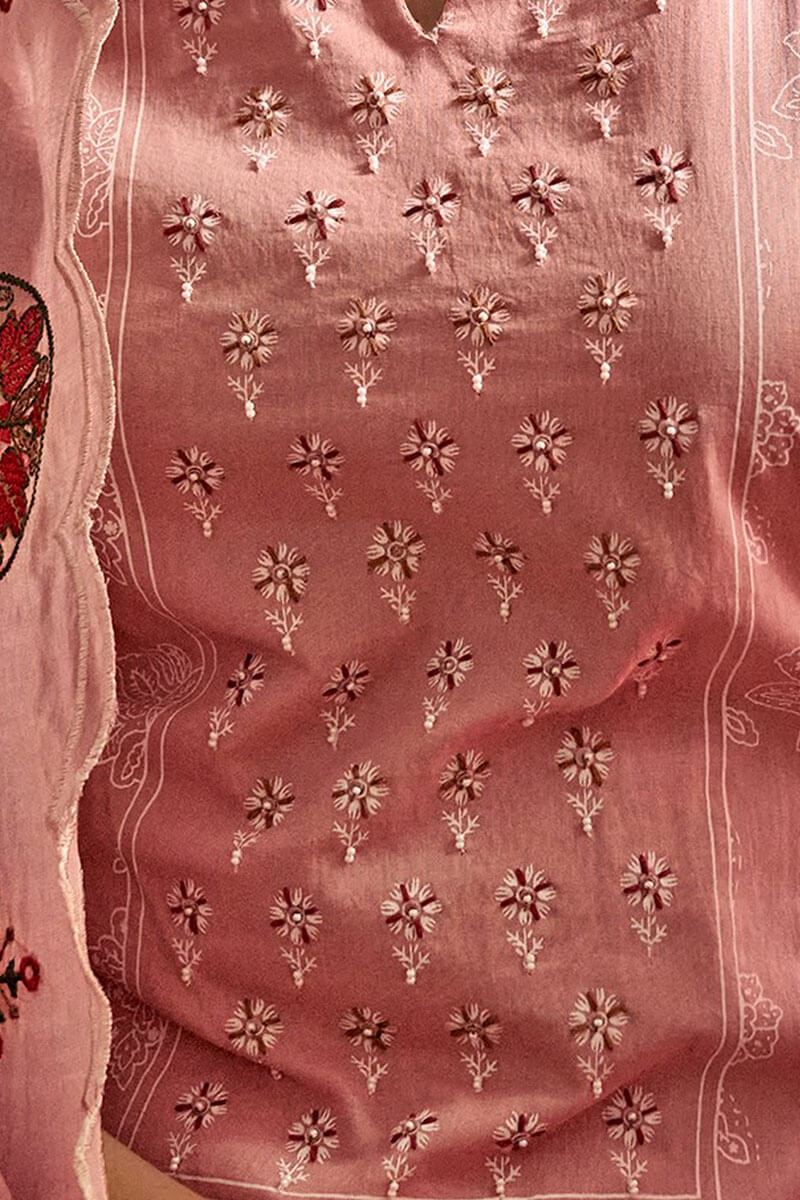Pure Cotton Pink Unstitched Printed Salwar Suit Material - Stilento