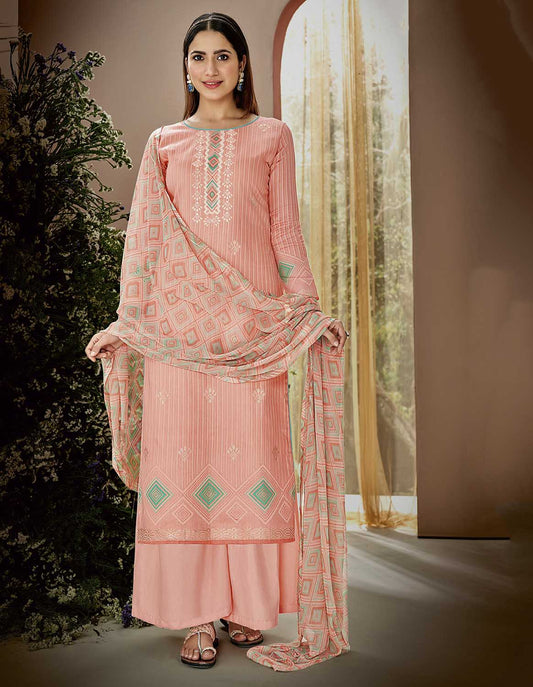 Pure Cotton Printed Orange Unstitched Salwar Suit Material