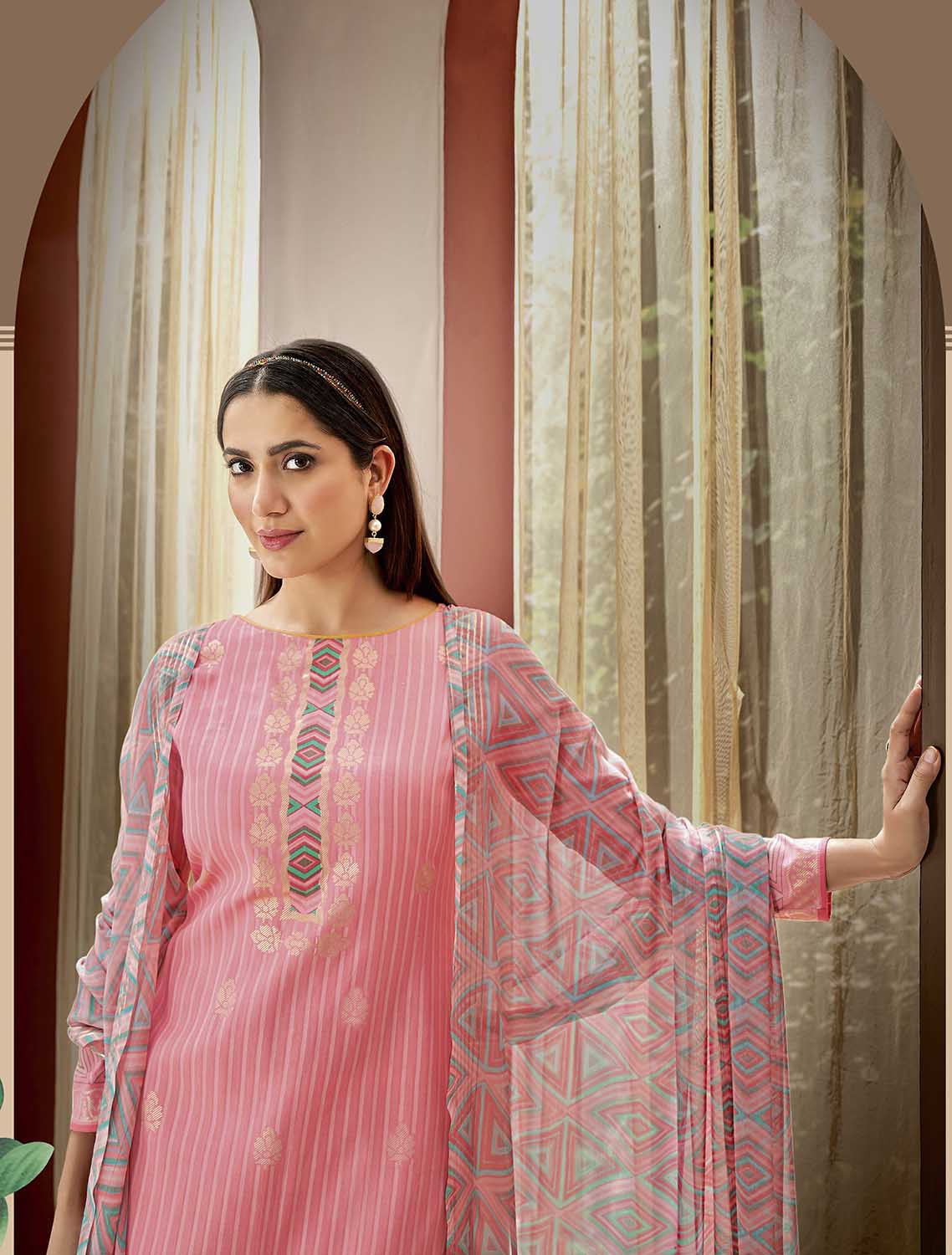 Pure Cotton Printed Pink Unstitched Salwar Suit Material - Stilento